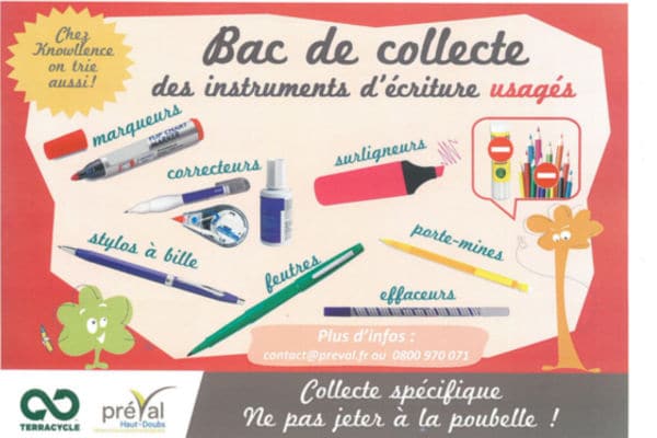 Récupération stylos pour recyclage Preval